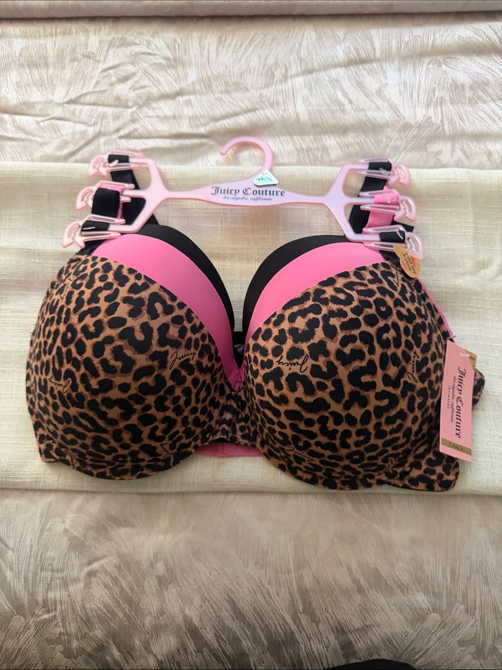 3-Pack - Juicy Couture Pink & Leopard Push-Up Bra